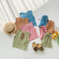 Load image into Gallery viewer, 2 Pieces Set Baby Kid Girls Solid Color Tank Tops And Shorts Wholesale 230315337

