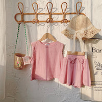 Load image into Gallery viewer, 2 Pieces Set Baby Kid Girls Solid Color Tank Tops And Shorts Wholesale 230315337
