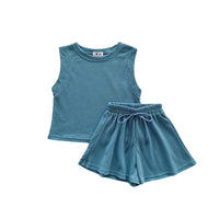 Load image into Gallery viewer, 2 Pieces Set Baby Kid Girls Solid Color Tank Tops And Shorts Wholesale 230315337
