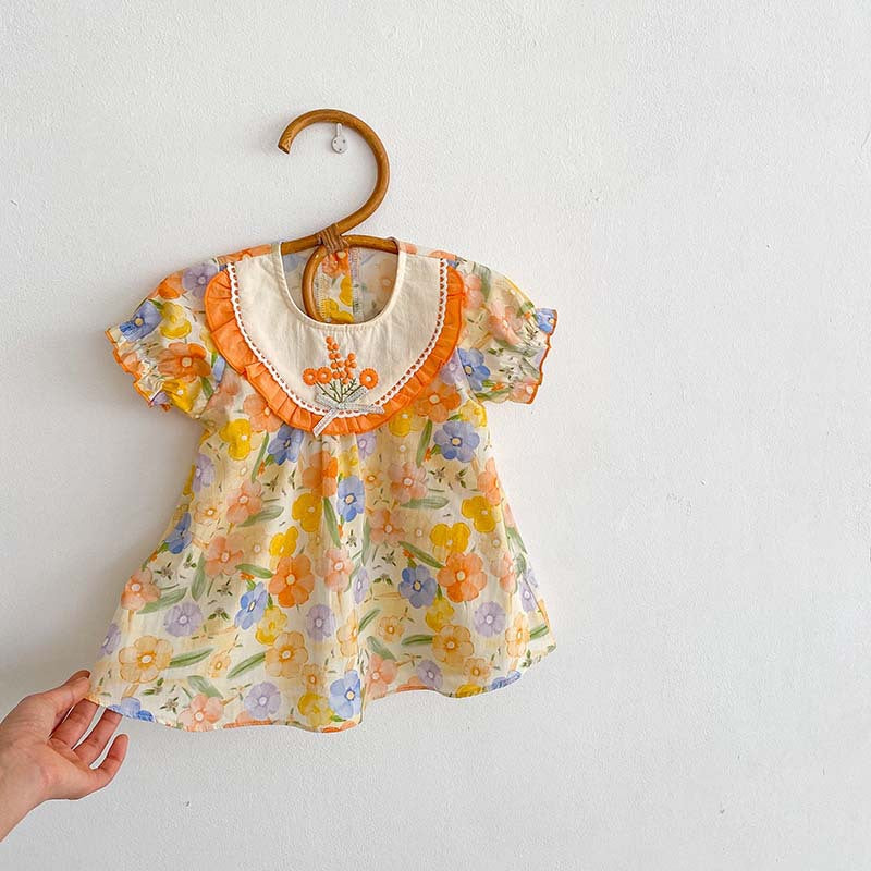 Baby Girls Flower Bow Print Rompers Dresses Wholesale 230315388