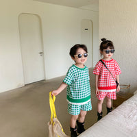 Load image into Gallery viewer, 2 Pieces Set Baby Kid Unisex Checked T-Shirts And Shorts Wholesale 23031562

