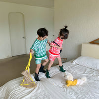 Load image into Gallery viewer, 2 Pieces Set Baby Kid Unisex Checked T-Shirts And Shorts Wholesale 23031562

