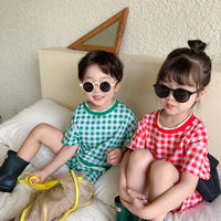 Load image into Gallery viewer, 2 Pieces Set Baby Kid Unisex Checked T-Shirts And Shorts Wholesale 23031562

