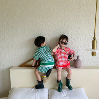 Load image into Gallery viewer, 2 Pieces Set Baby Kid Unisex Checked T-Shirts And Shorts Wholesale 23031562
