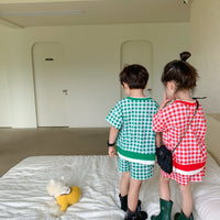 Load image into Gallery viewer, 2 Pieces Set Baby Kid Unisex Checked T-Shirts And Shorts Wholesale 23031562
