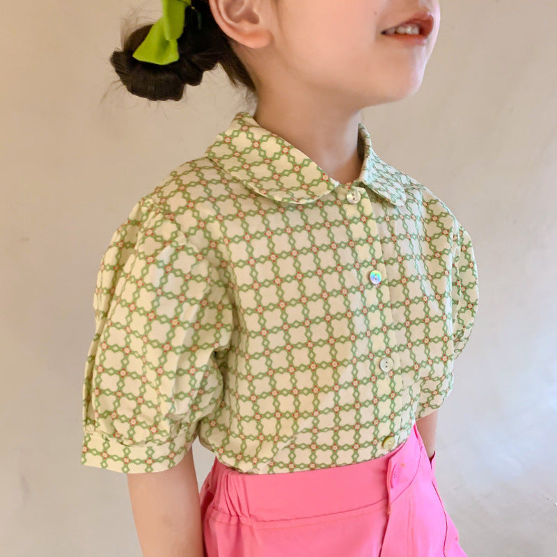 Baby Kid Girls Flower Checked Print Blouses Wholesale 23031563