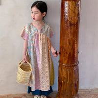 Load image into Gallery viewer, Baby Kid Girls Striped Flower Print Dresses Wholesale 230315699
