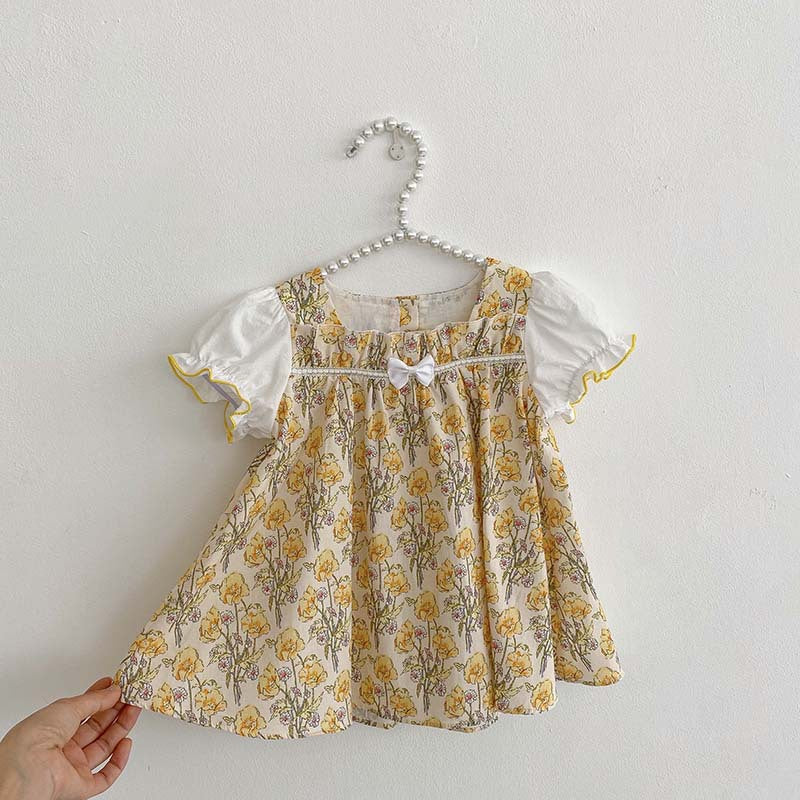 Baby Girls Flower Bow Print Dresses Wholesale 230315719