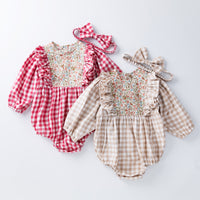Load image into Gallery viewer, Baby Girls Checked Rompers Wholesale 23031573
