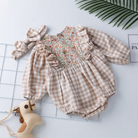 Load image into Gallery viewer, Baby Girls Checked Rompers Wholesale 23031573
