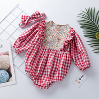 Load image into Gallery viewer, Baby Girls Checked Rompers Wholesale 23031573
