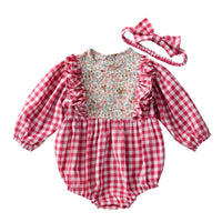 Load image into Gallery viewer, Baby Girls Checked Rompers Wholesale 23031573

