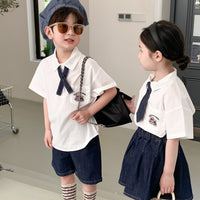 Load image into Gallery viewer, 2 Pieces Set Baby Kid Boys Bow Shirts And Solid Color Shorts Wholesale 230315791
