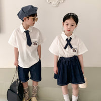 Load image into Gallery viewer, 2 Pieces Set Baby Kid Boys Bow Shirts And Solid Color Shorts Wholesale 230315791
