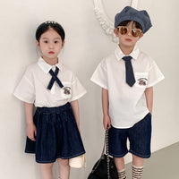 Load image into Gallery viewer, 2 Pieces Set Baby Kid Boys Bow Shirts And Solid Color Shorts Wholesale 230315791
