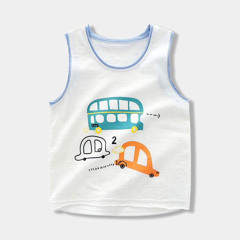 Kid Boys Car Cartoon Print Tank Tops Wholesale 230317162