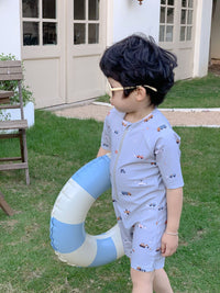 Load image into Gallery viewer, Baby Kid Unisex Striped Cartoon Print Beach Rompers Swimwears Wholesale 230317262
