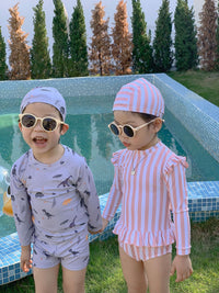 Load image into Gallery viewer, Baby Kid Unisex Striped Cartoon Print Beach Rompers Swimwears Wholesale 230317262
