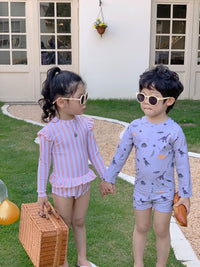 Load image into Gallery viewer, Baby Kid Unisex Striped Cartoon Print Beach Rompers Swimwears Wholesale 230317262
