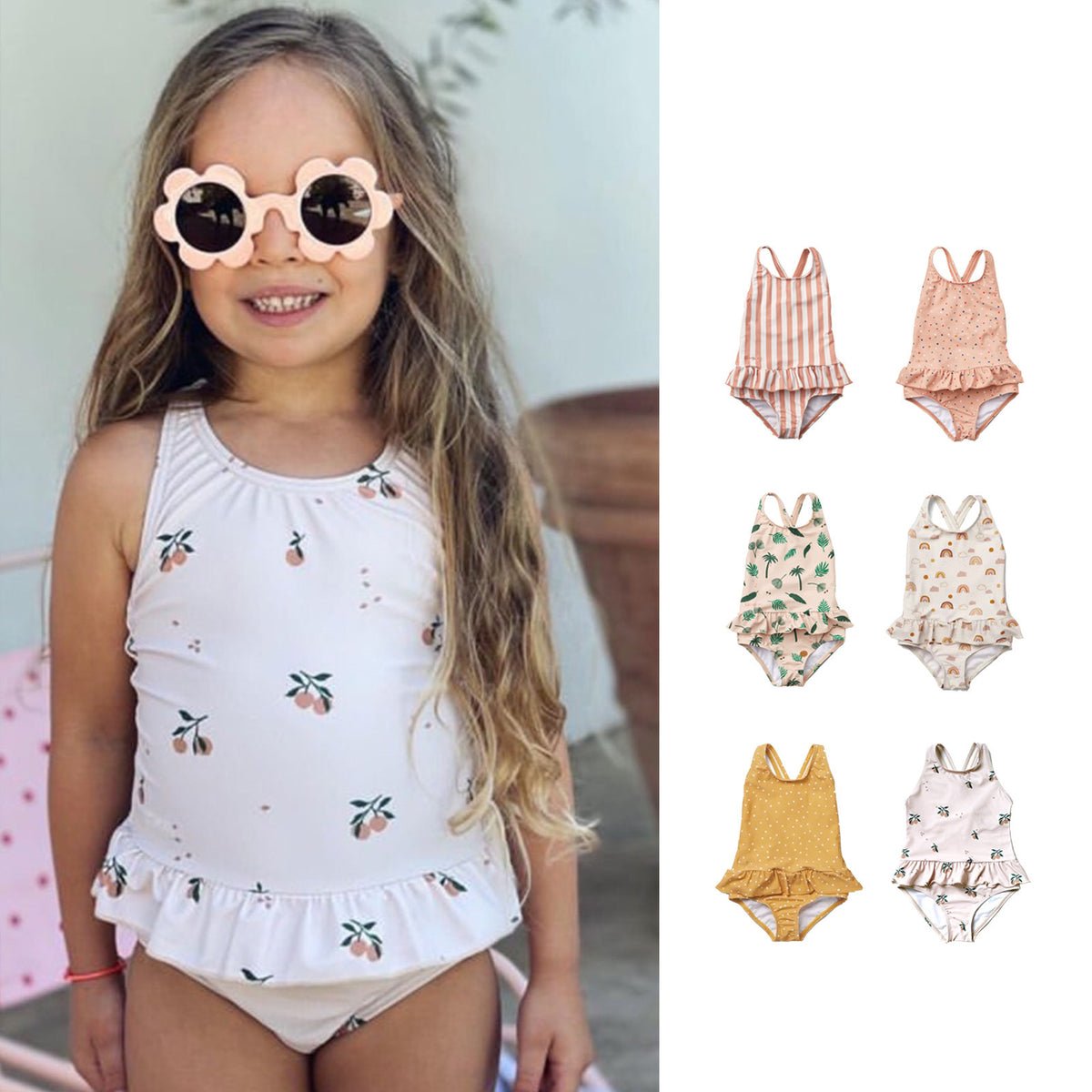 Baby Kid Girls Striped Fruit Polka dots Print Beach Rompers Swimwears Wholesale 230317263
