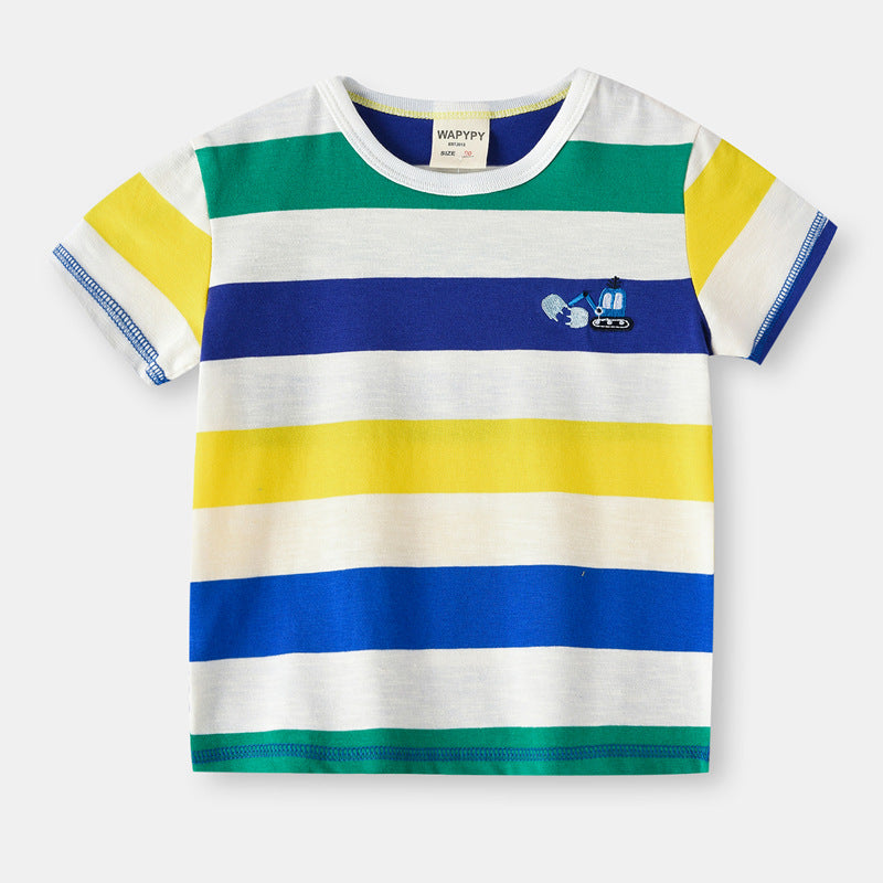 Baby Kid Boys Striped Car Cartoon Embroidered T-Shirts Wholesale 230317270