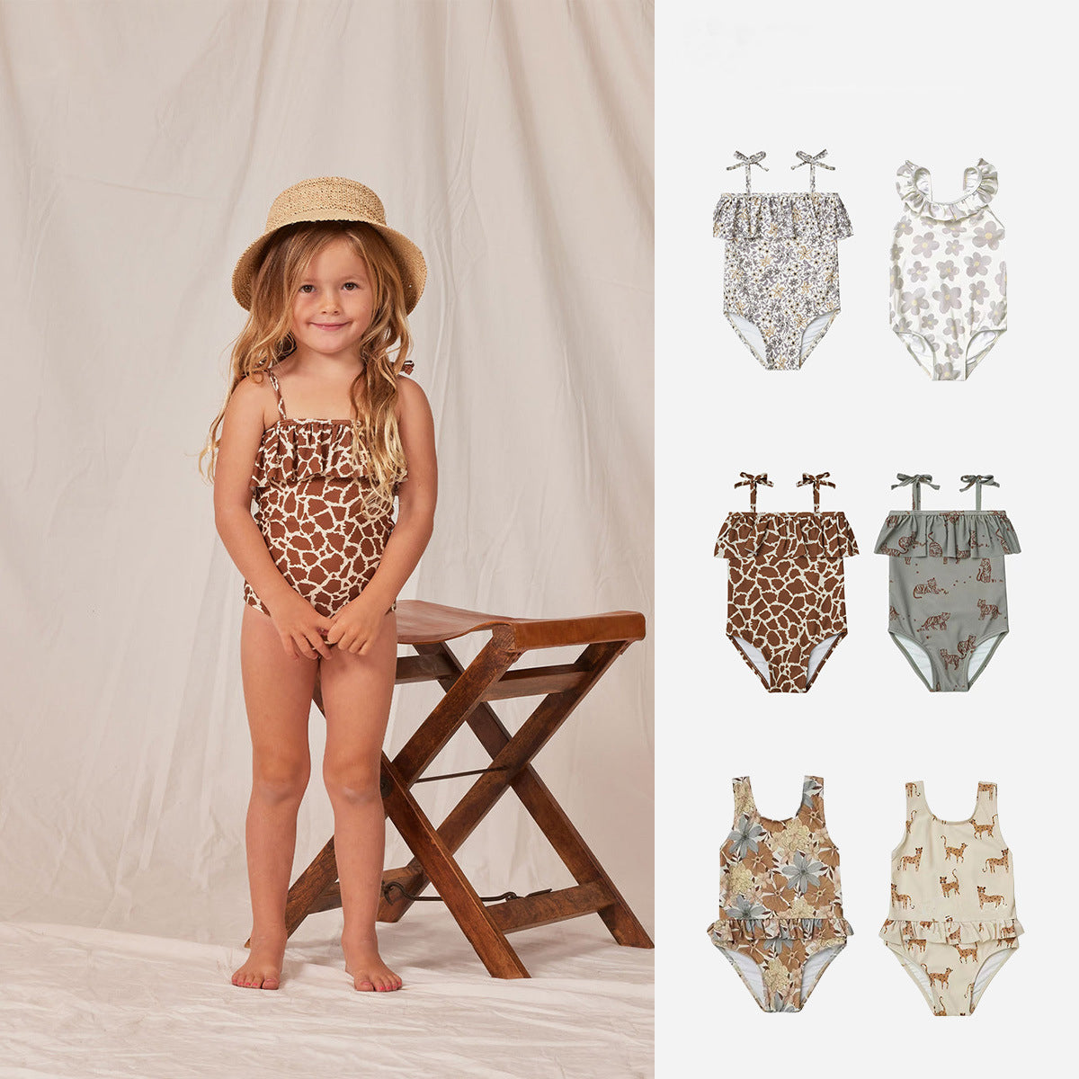 Baby Kid Girls Flower Animals Print Beach Rompers Swimwears Wholesale 230317310