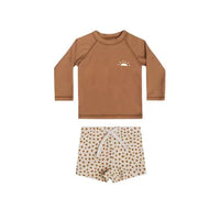 Load image into Gallery viewer, 2 Pieces Set Baby Kid Boys Beach Cartoon Print Tops And Solid Color Shorts Swimwears Wholesale 230317312
