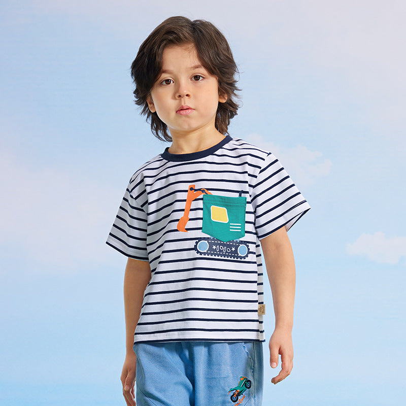 Baby Kid Boys Striped Car Print T-Shirts Wholesale 230317358