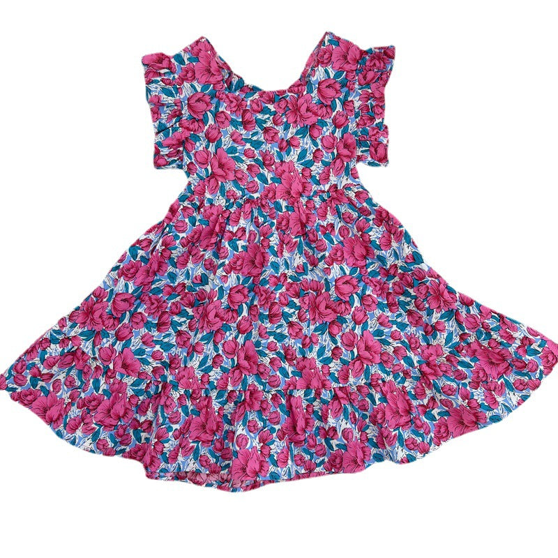 Baby Kid Girls Flower Print Dresses Wholesale 230317406