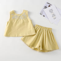 Load image into Gallery viewer, 2 Pieces Set Baby Kid Girls Flower Embroidered Tops And Shorts Wholesale 230321303
