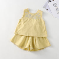 Load image into Gallery viewer, 2 Pieces Set Baby Kid Girls Flower Embroidered Tops And Shorts Wholesale 230321303
