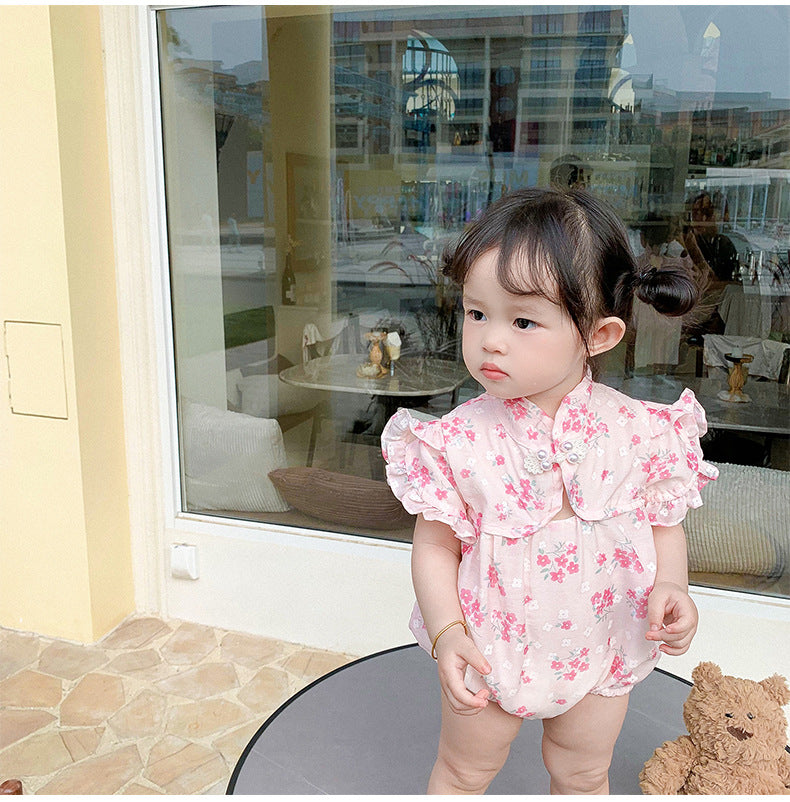 Baby Girls Flower Print Rompers Wholesale 230321309