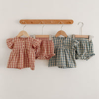 Load image into Gallery viewer, 2 Pieces Set Baby Girls Checked Tops And Shorts Wholesale 230321320
