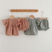 Load image into Gallery viewer, 2 Pieces Set Baby Girls Checked Tops And Shorts Wholesale 230321320
