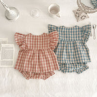 Load image into Gallery viewer, 2 Pieces Set Baby Girls Checked Tops And Shorts Wholesale 230321320
