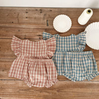 Load image into Gallery viewer, 2 Pieces Set Baby Girls Checked Tops And Shorts Wholesale 230321320
