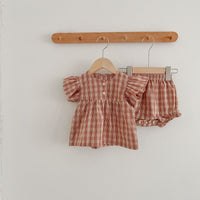Load image into Gallery viewer, 2 Pieces Set Baby Girls Checked Tops And Shorts Wholesale 230321320
