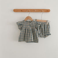 Load image into Gallery viewer, 2 Pieces Set Baby Girls Checked Tops And Shorts Wholesale 230321320
