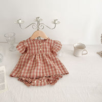 Load image into Gallery viewer, 2 Pieces Set Baby Girls Checked Tops And Shorts Wholesale 230321320
