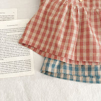 Load image into Gallery viewer, 2 Pieces Set Baby Girls Checked Tops And Shorts Wholesale 230321320

