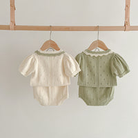Load image into Gallery viewer, 2 Pieces Set Baby Girls Solid Color Crochet Tops And Shorts Wholesale 230321393
