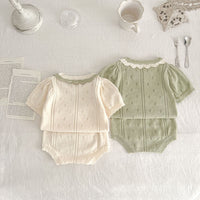 Load image into Gallery viewer, 2 Pieces Set Baby Girls Solid Color Crochet Tops And Shorts Wholesale 230321393

