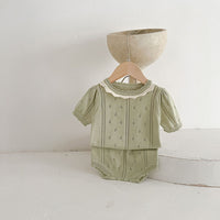 Load image into Gallery viewer, 2 Pieces Set Baby Girls Solid Color Crochet Tops And Shorts Wholesale 230321393
