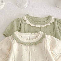 Load image into Gallery viewer, 2 Pieces Set Baby Girls Solid Color Crochet Tops And Shorts Wholesale 230321393
