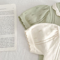 Load image into Gallery viewer, 2 Pieces Set Baby Girls Solid Color Crochet Tops And Shorts Wholesale 230321393
