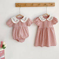 Load image into Gallery viewer, Baby Kid Girls Flower Checked Embroidered Rompers Wholesale 230323409
