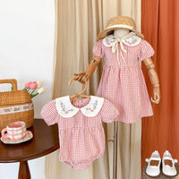 Load image into Gallery viewer, Baby Kid Girls Flower Checked Embroidered Rompers Wholesale 230323409
