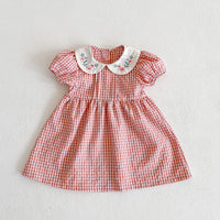 Load image into Gallery viewer, Baby Kid Girls Flower Checked Embroidered Rompers Wholesale 230323409
