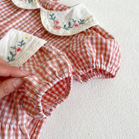 Load image into Gallery viewer, Baby Kid Girls Flower Checked Embroidered Rompers Wholesale 230323409
