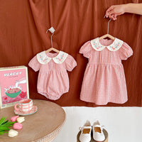 Load image into Gallery viewer, Baby Kid Girls Flower Checked Embroidered Rompers Wholesale 230323409
